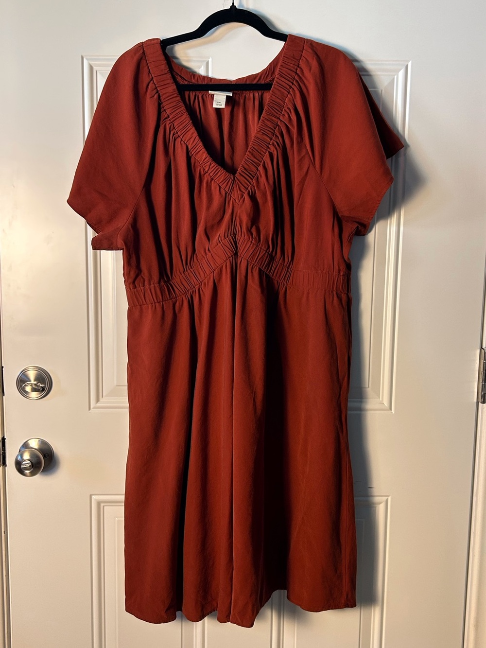 Ava & Viv Brick Red V-Neck Dress 2XL Flutter Sleeves Imperial Waist Cottagecore